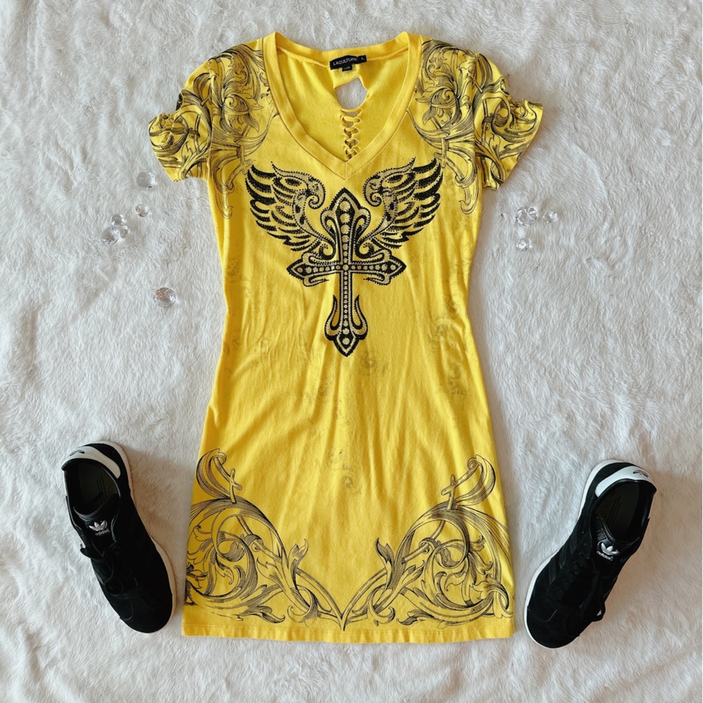 LACULTURE ANGEL WING MINI SHIRT DRESS - Size L (fits small)